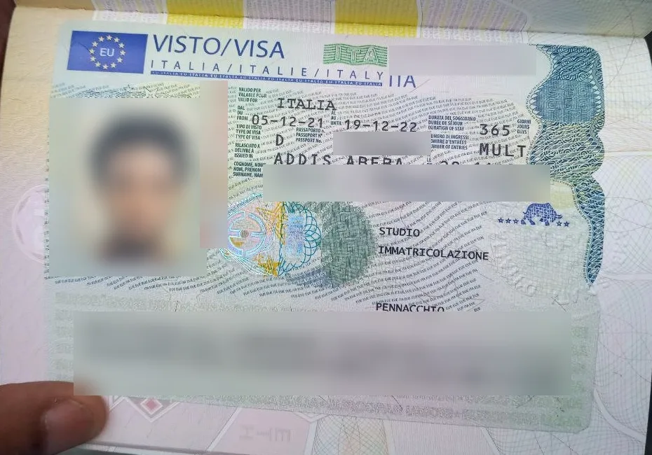 Italy Type D study visa approved for a Yodhub client, personal details blurred