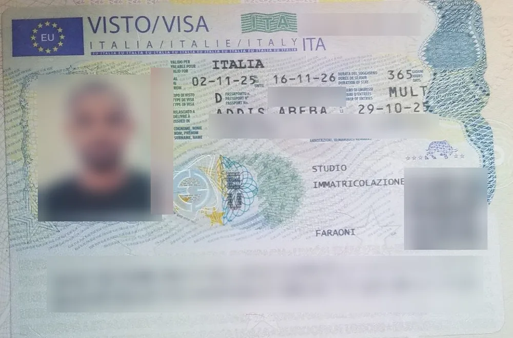Italy Type D study visa approved for a Yodhub client, personal details blurred