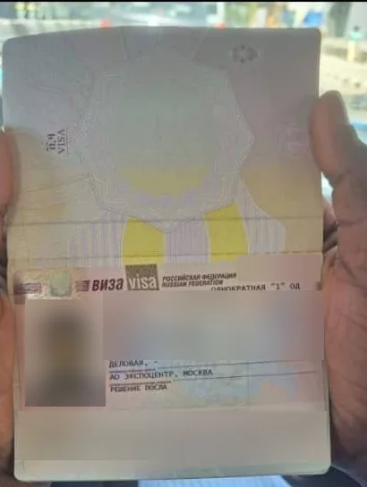 Russia Business visa approved for a Yodhub client, personal details blurred
